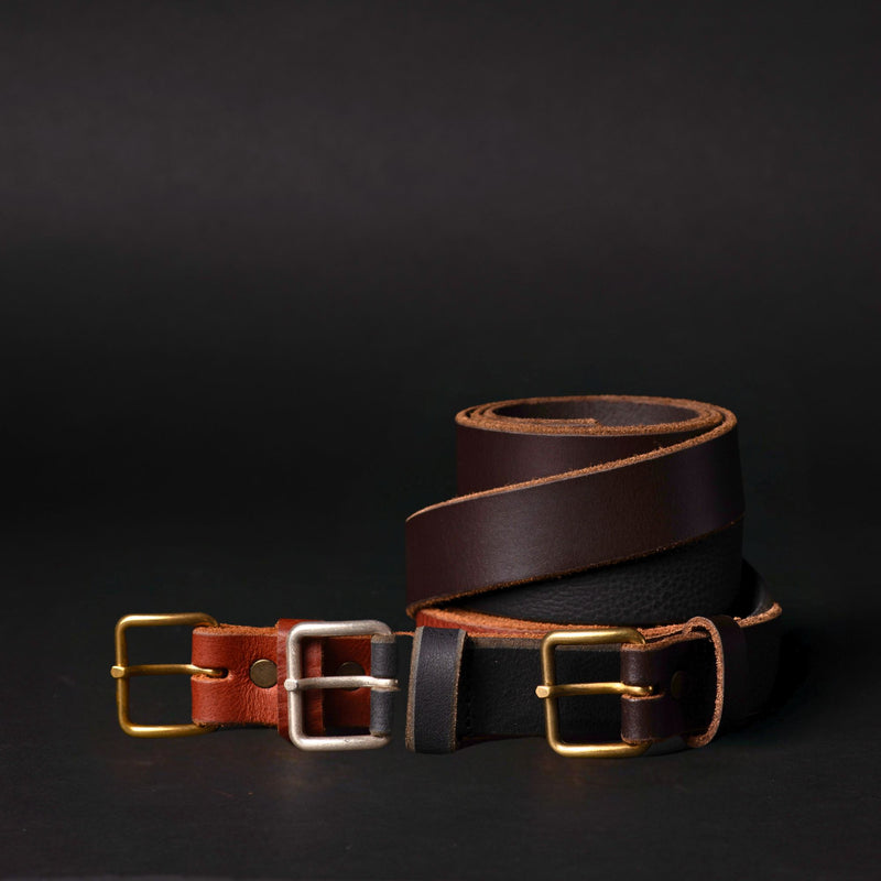 Kyomi- Cognac 100% Premium Leather Belt- Made in Canada