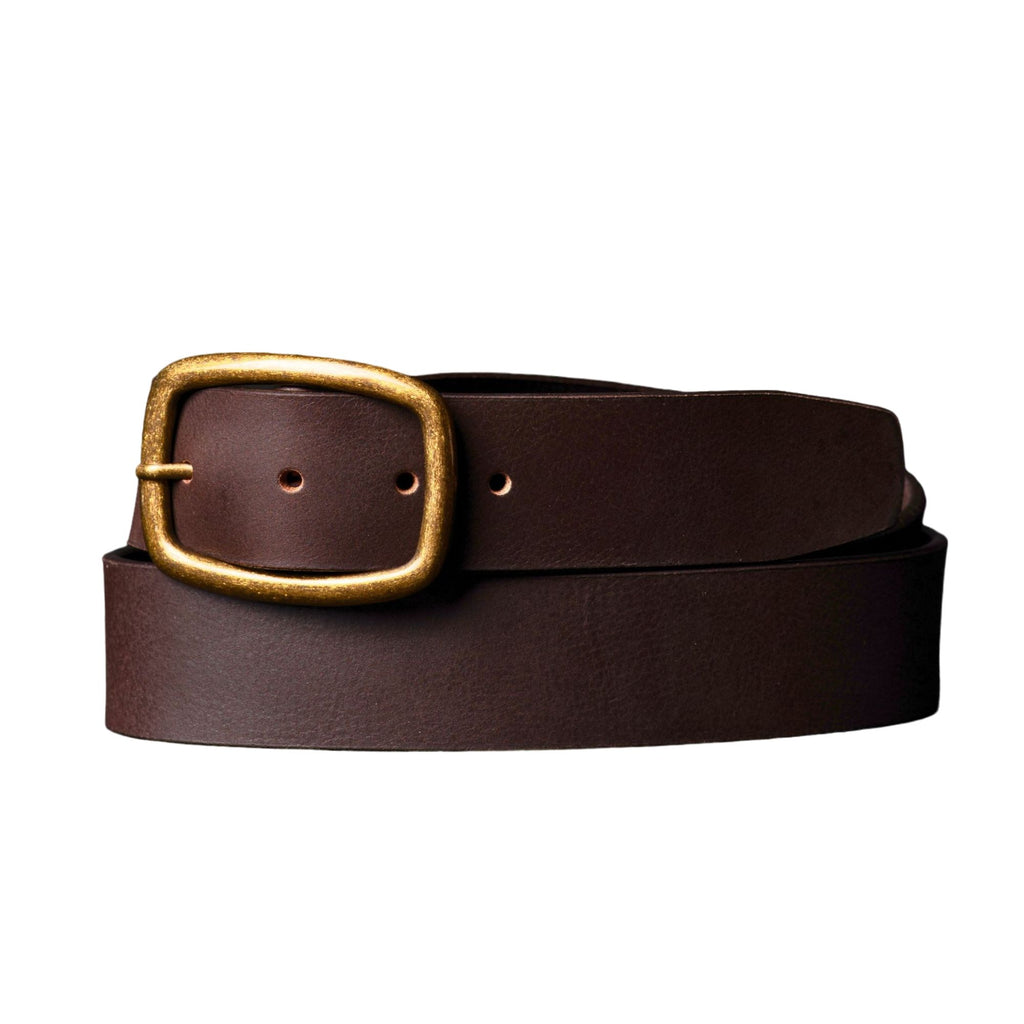 brown leather belt gold buckle
