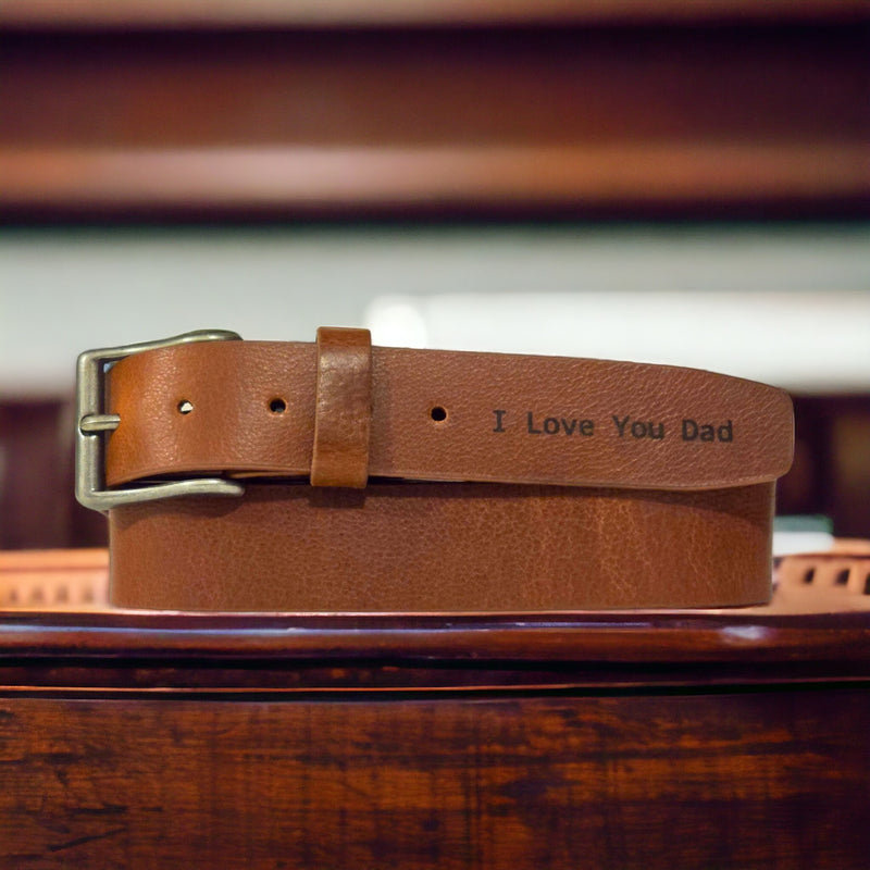 The Long Haul Belt - Cognac Custom Engraved Leather Belt