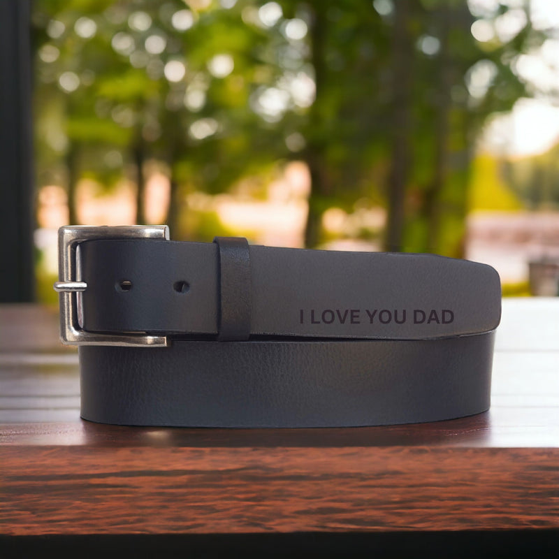 The Long Haul Belt Black Custom Engraved Leather Belt