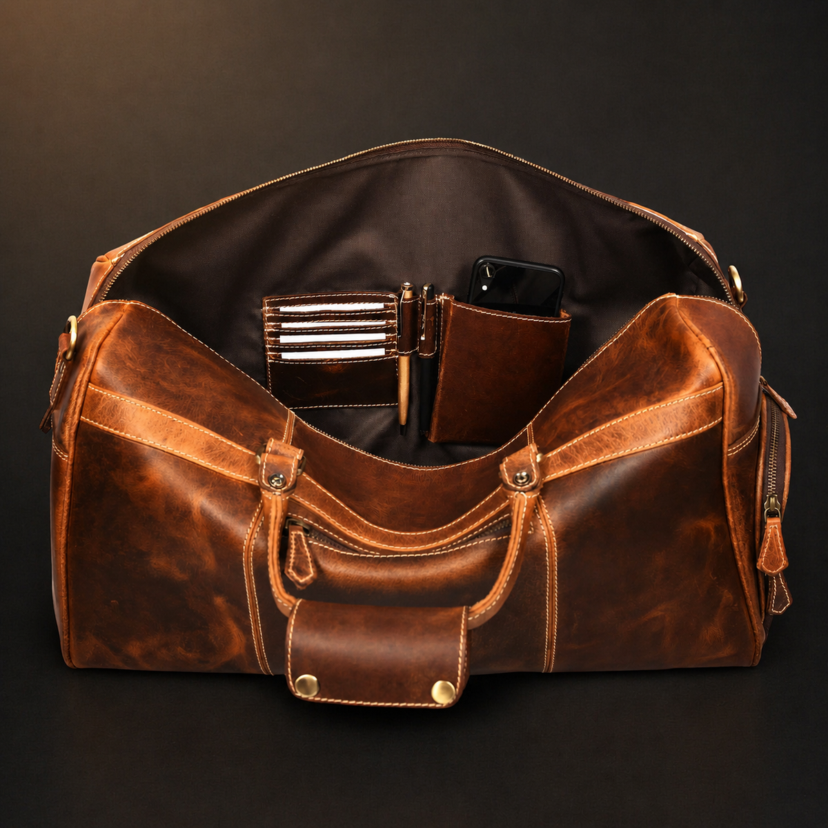 The Voyager Duffle - Cognac Full-Grain Distressed Duffle Bag