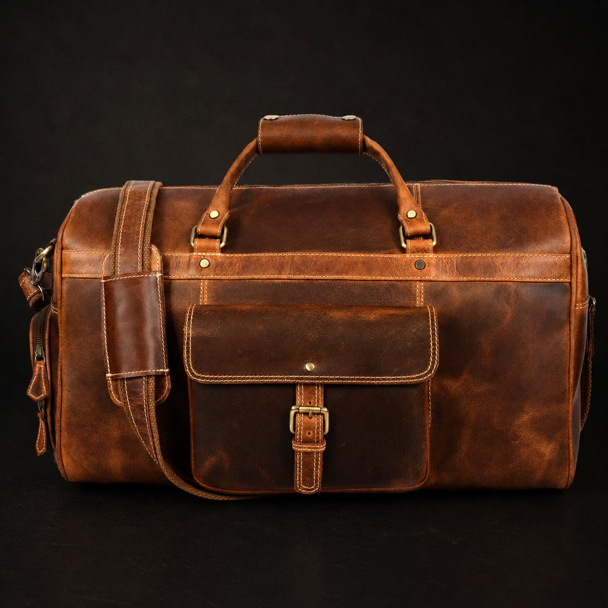 The Voyager cognac distressed full-grain leather duffle bag