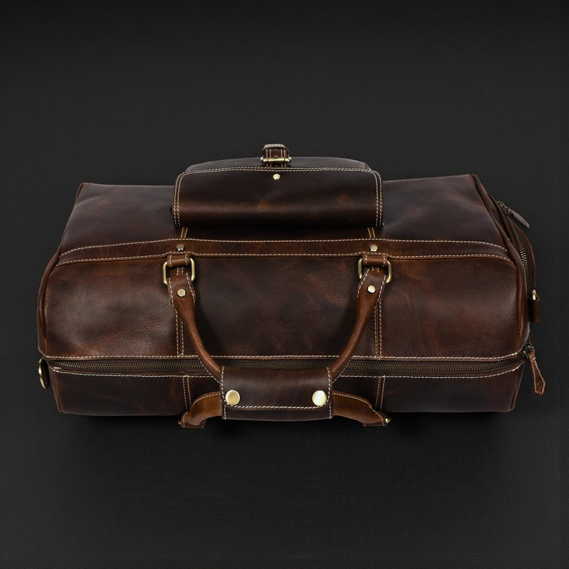 The Voyager Duffle - Brown Full-Grain Distressed Leather Duffle Bag