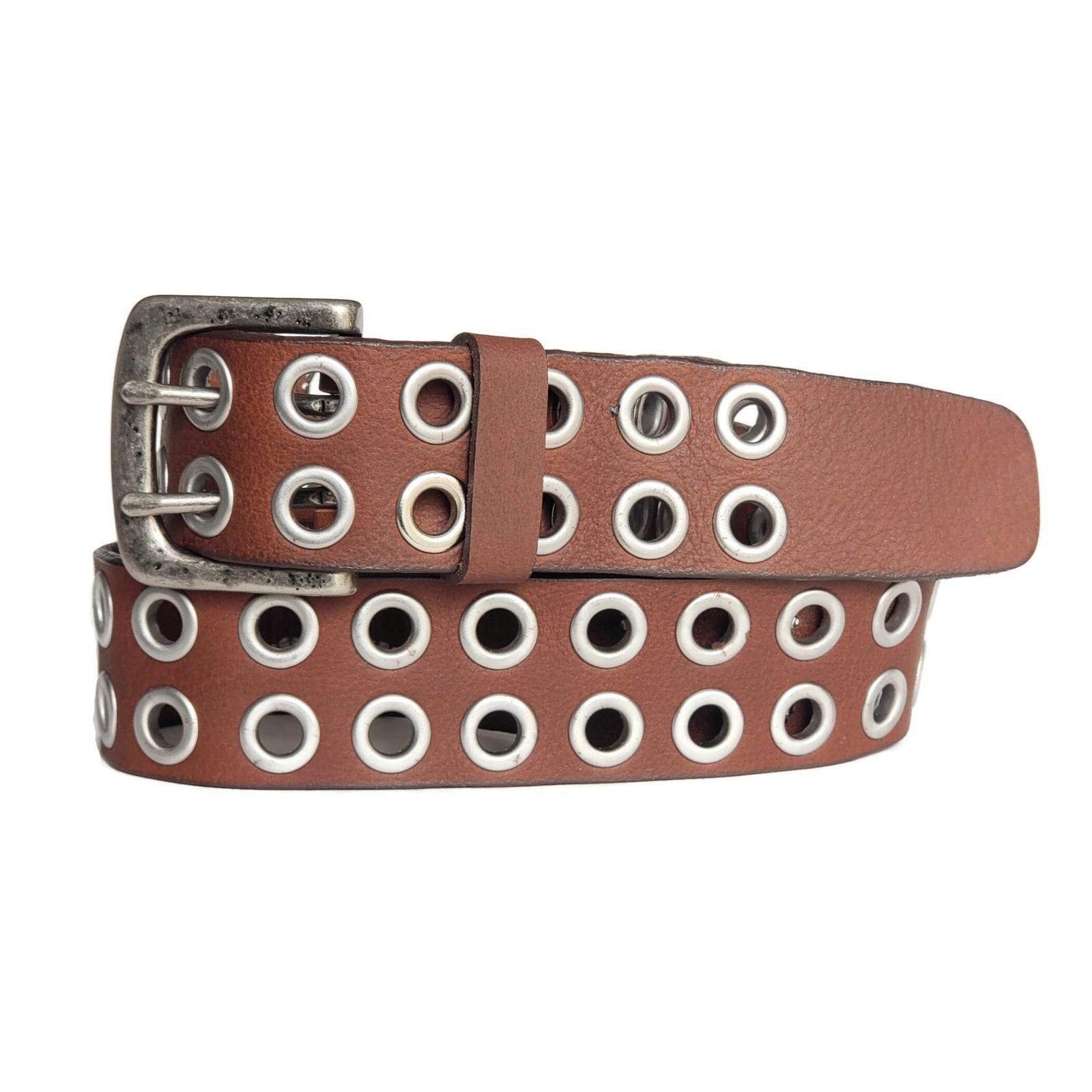 Black Double Grommet 100 % Full Grain Leather Belt