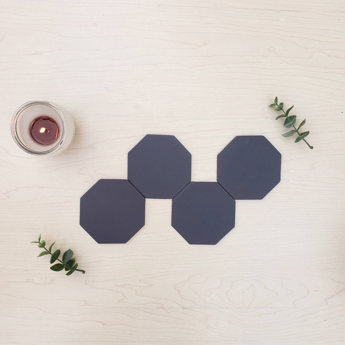 Octagon leather coasters in brown