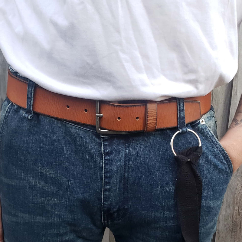 The Volcano Belt - Red Leather Belt with Charred Edges
