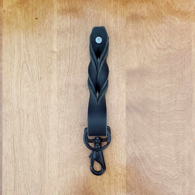 Black Full Grain Braided Leather Keychain - Made in Canada