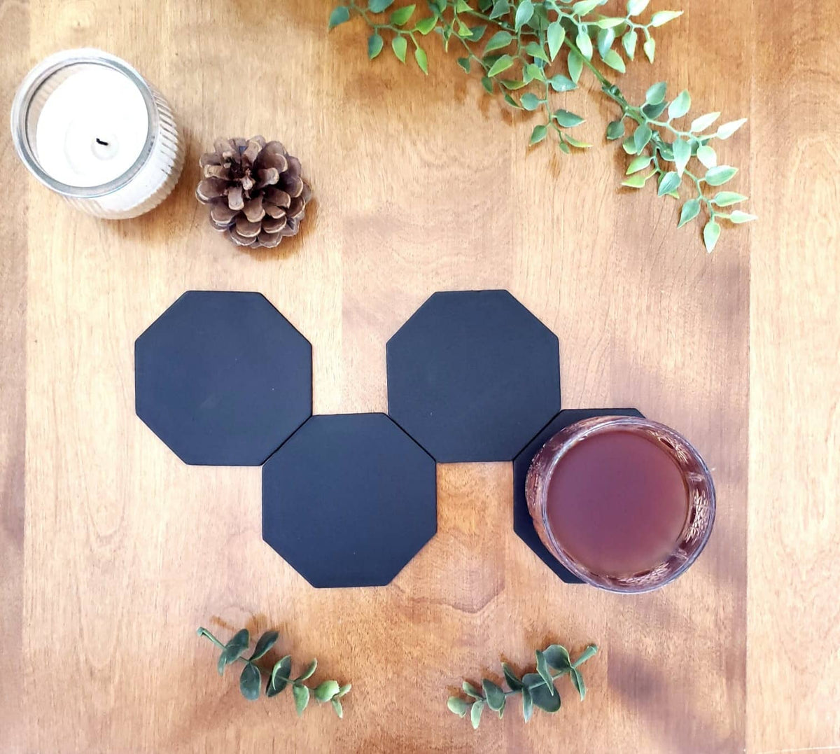 Octagon leather coasters