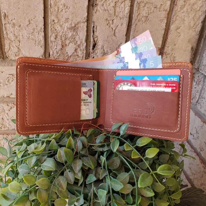 Cognac Full Grain Leather Minimalist Wallet