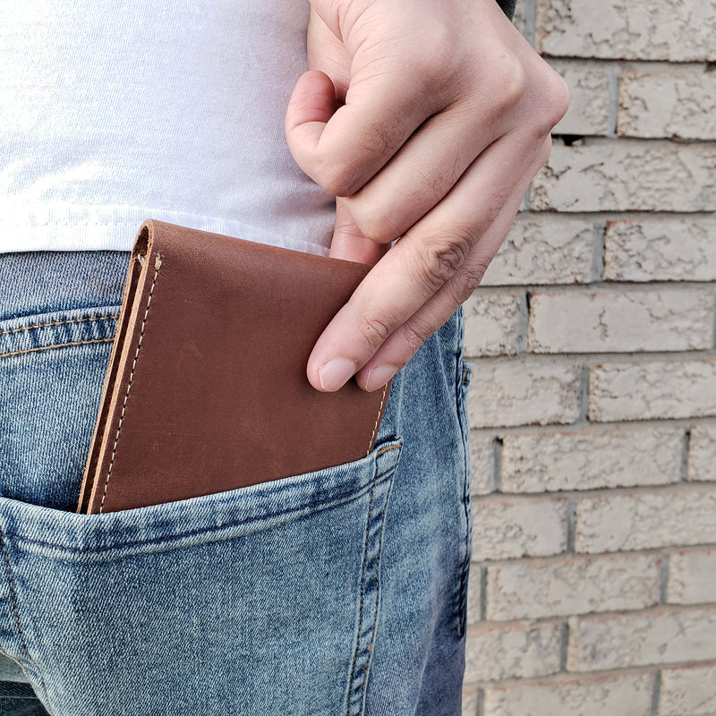 Cognac Full Grain Leather Wallet with Coin Pouch