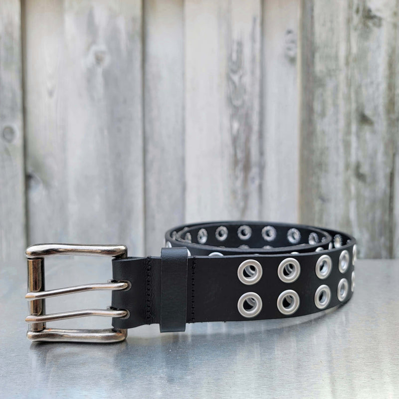 The Brixton Belt - Brown Double Grommet 100 % Real Leather Belt Made in Canada