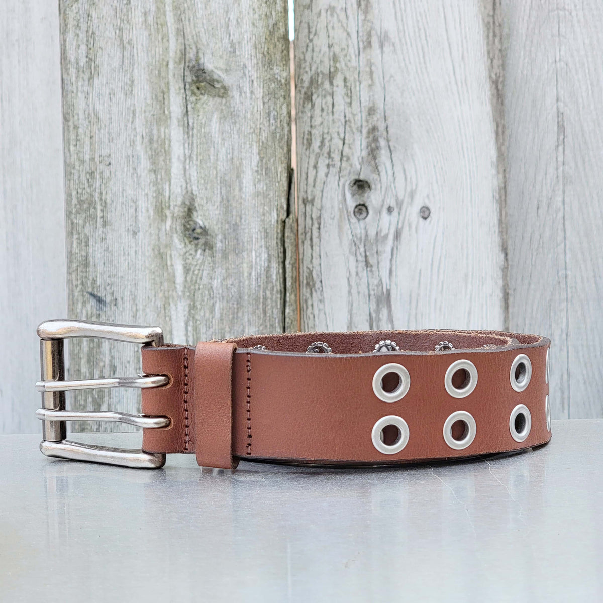 The Brixton Belt, black double grommet full-grain leather belt