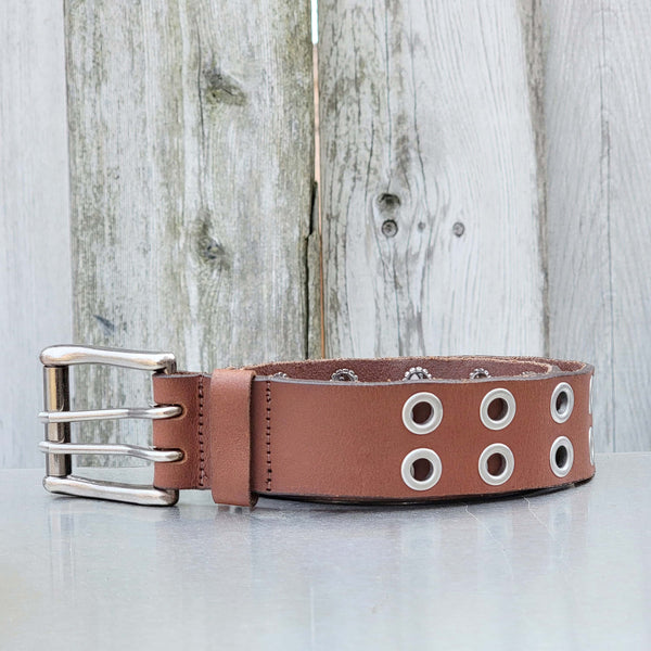 The Brixton Belt - Brown Double Grommet 100 % Full Grain Leather Belt