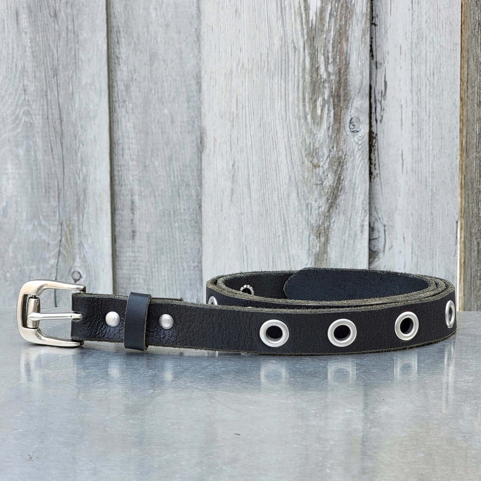 Exene Slim Brown Leather Belt with Single Grommets