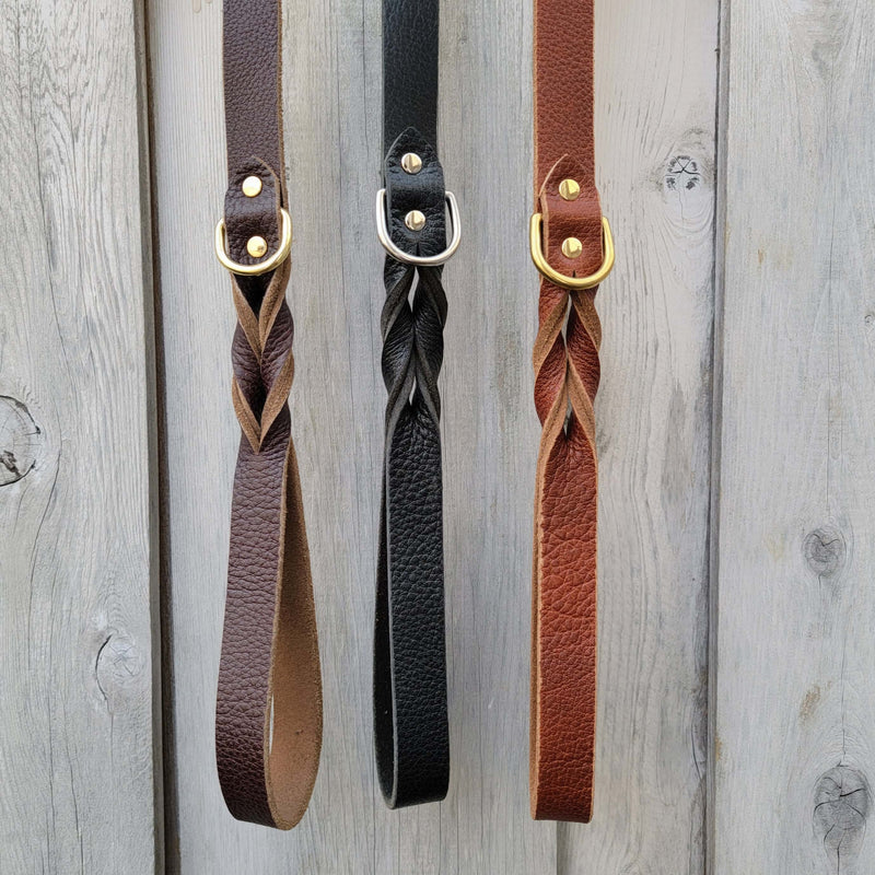 Brown Braided Leather Dog Leash 60'' - Made in Canada