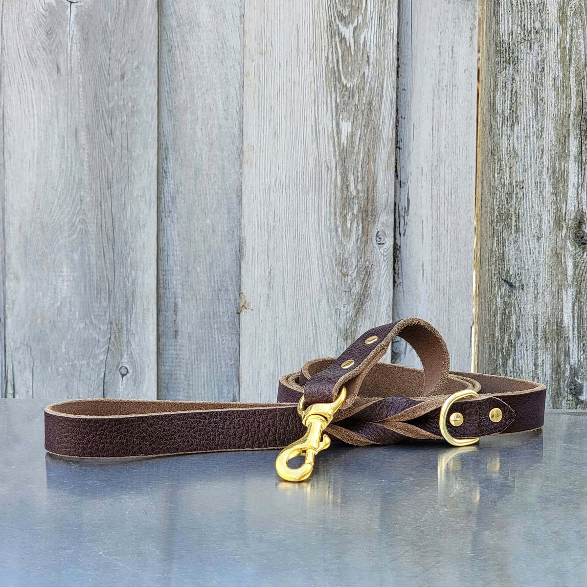 Braided leather dog leash, 60 inch, in brown