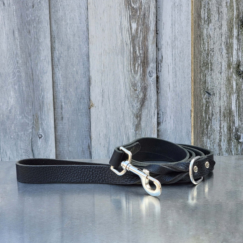 Black Braided Leather Dog Leash 60'' - Made in Canada