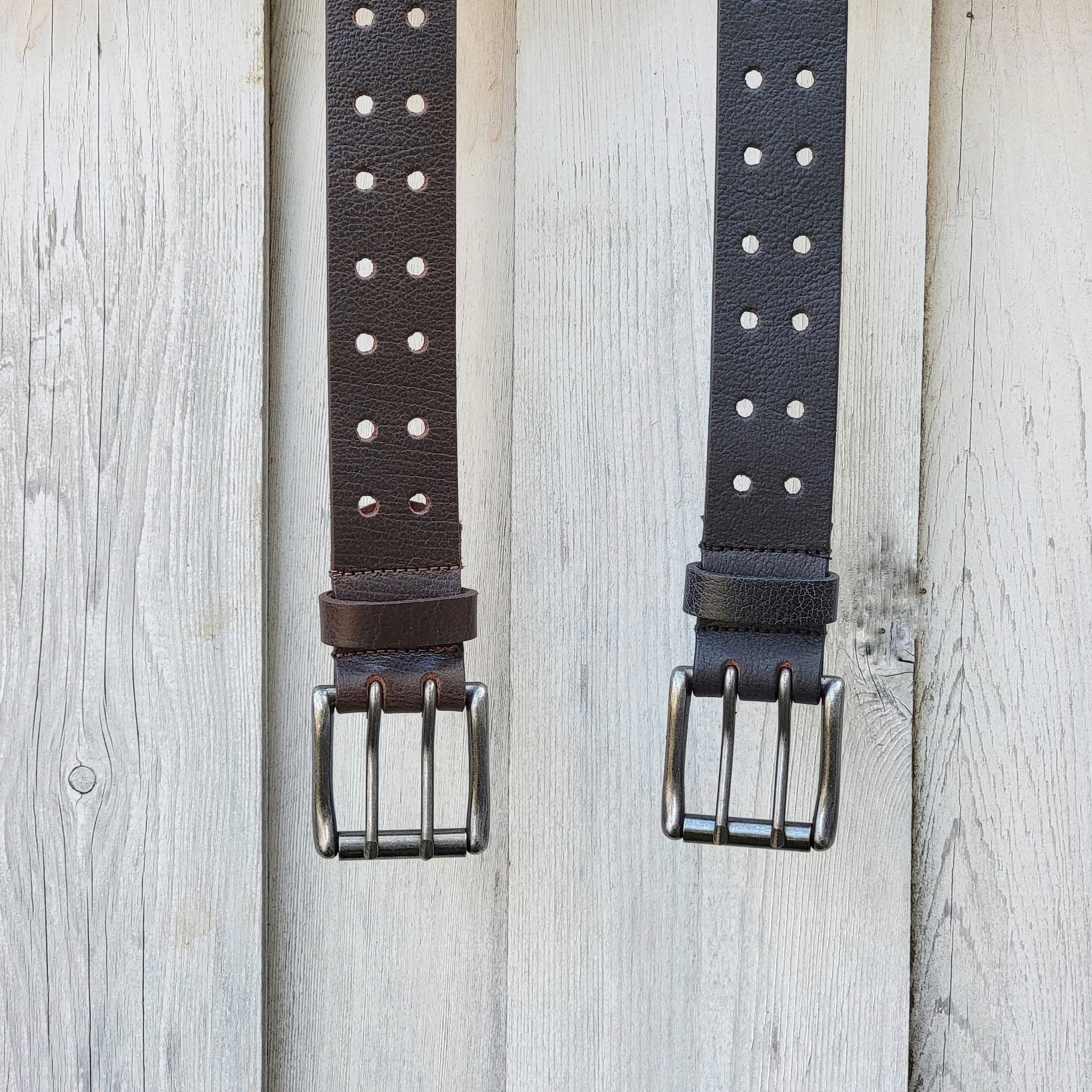 Black Double Hole Full Grain Leather Belt