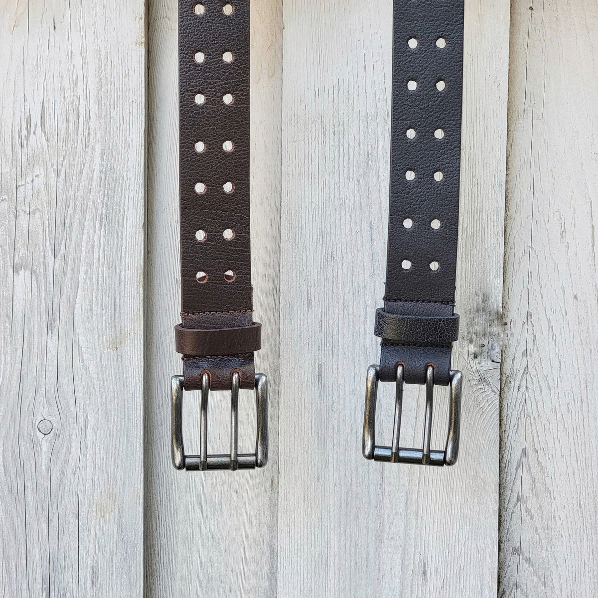 Double hole full-grain leather belt