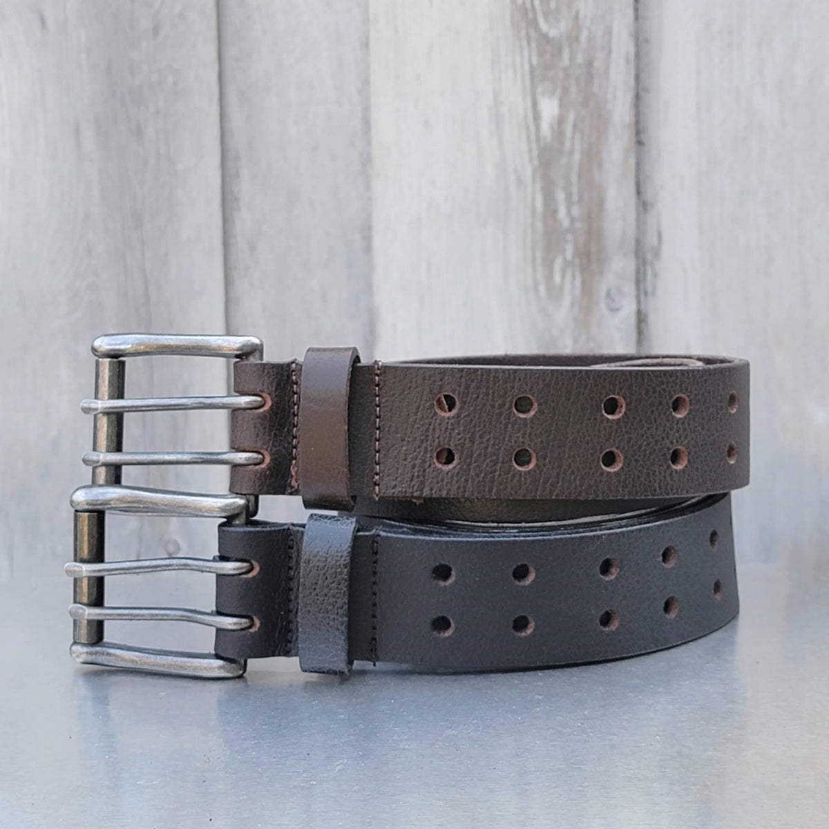 Double hole full-grain leather belt