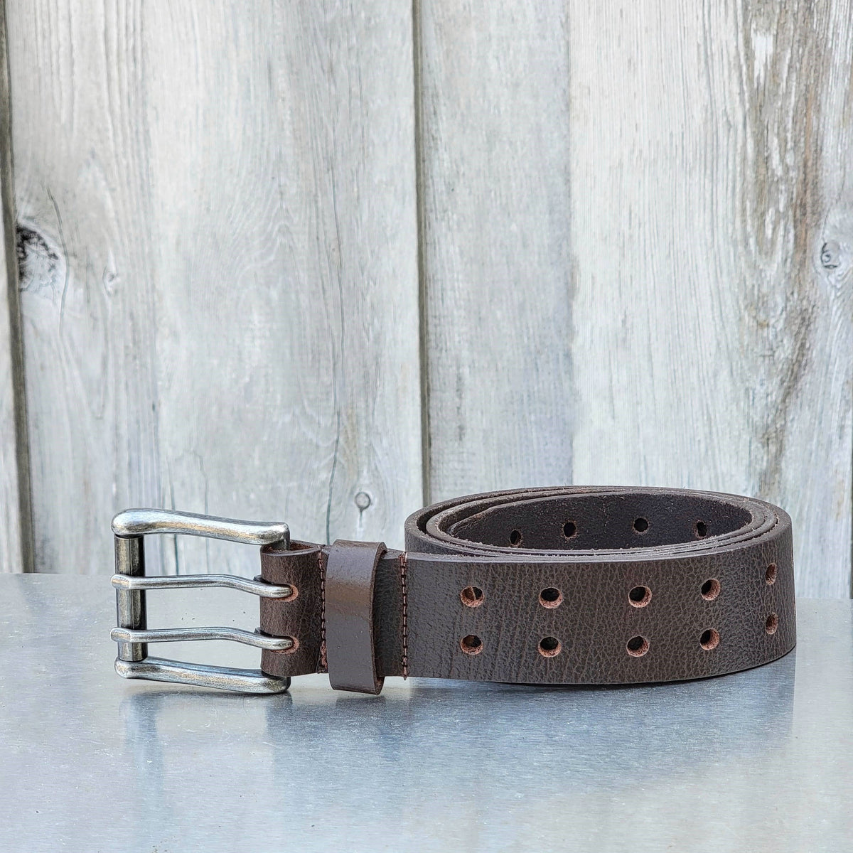 Double hole full-grain leather belt