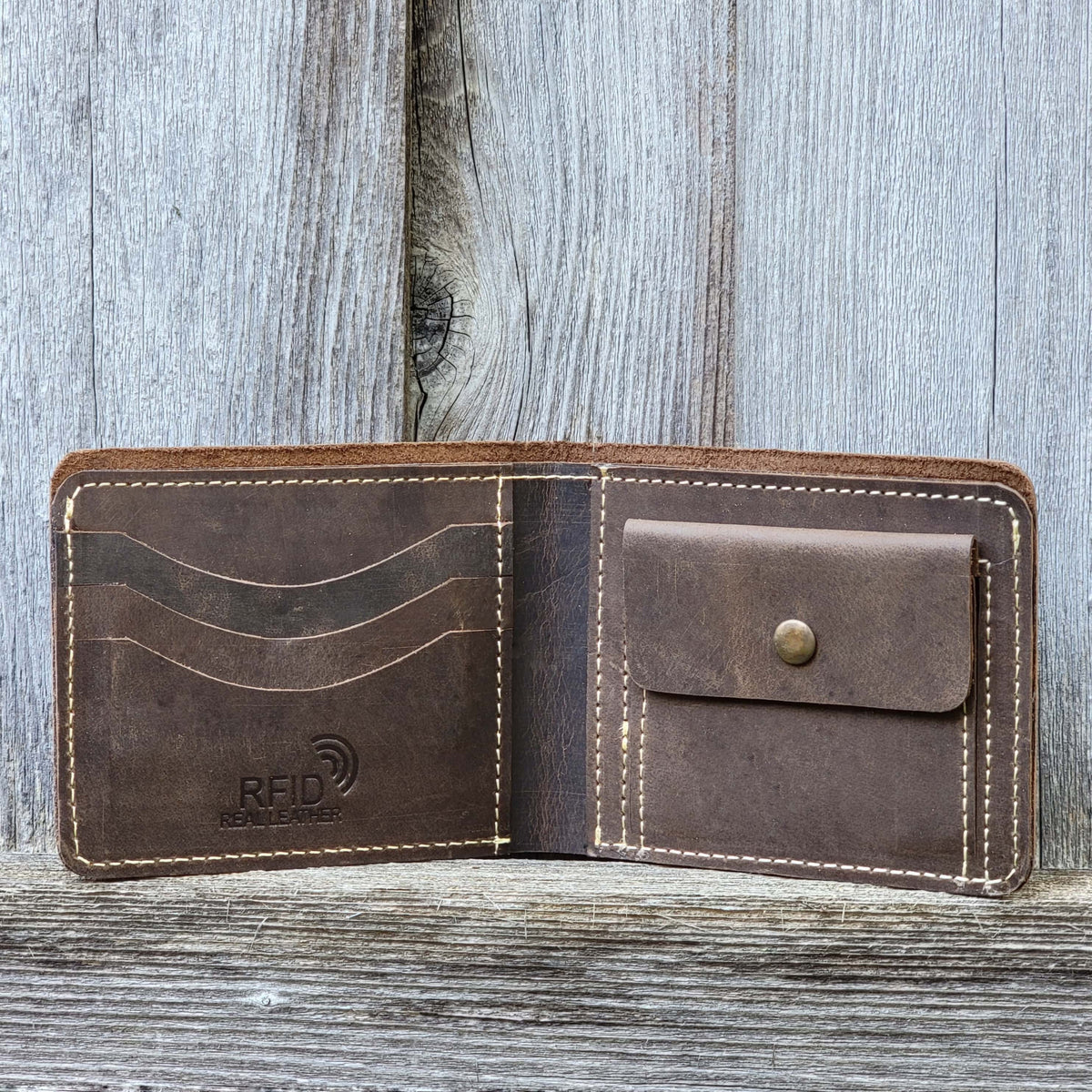 Full-grain leather wallet with coin pouch