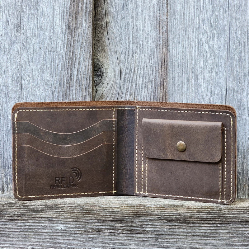 Cognac Full Grain Leather Wallet with Coin Pouch - Main Image