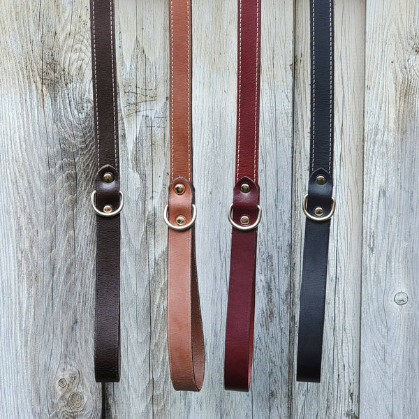 Burgundy Stitched Leather Dog Leash 60'' - Made in Canada