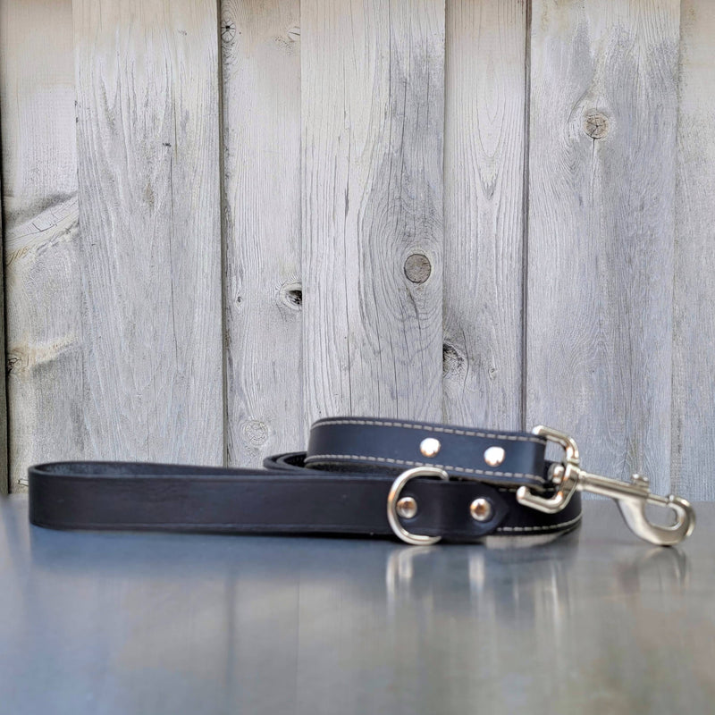 Black Stitched Leather Dog Leash 60'' - Made in Canada