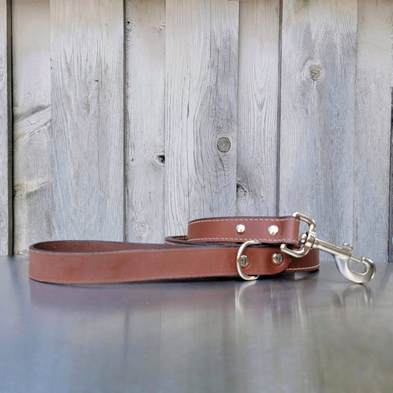 Cognac Stitched Leather Dog Leash 60'' - Made in Canada