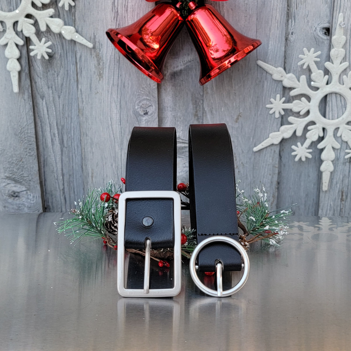 Sempre and Lucille 2-piece women's leather belt set in black