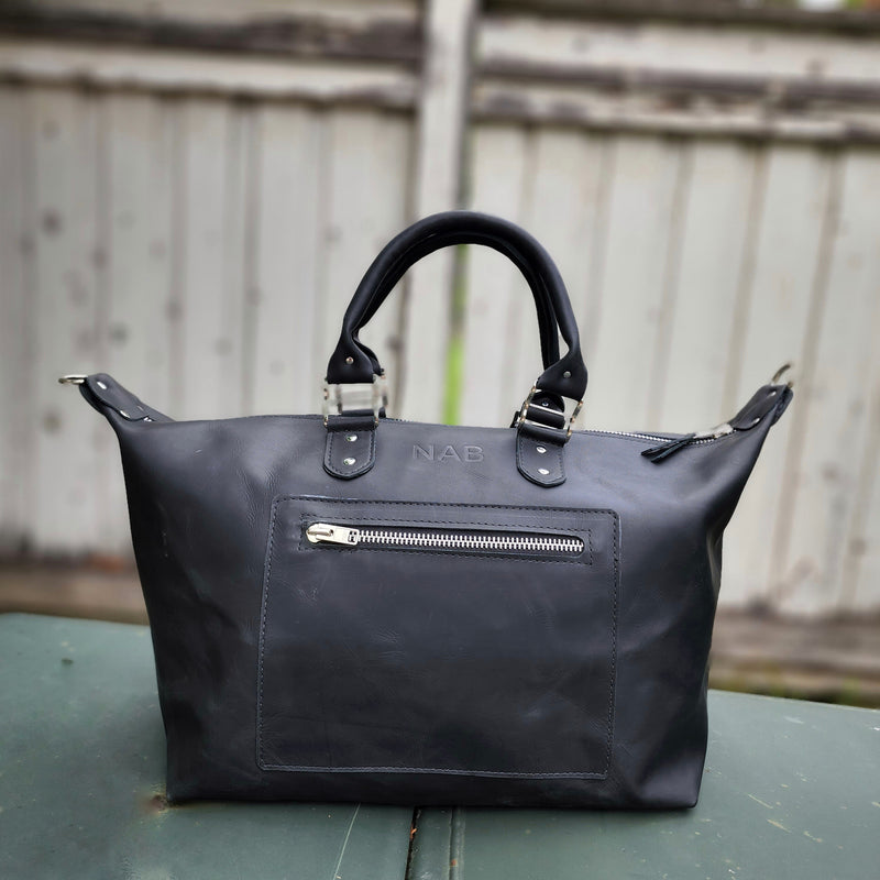 The Weekender Bag - Black Handcrafted Full Grain Leather Duffle Bag Made in Canada