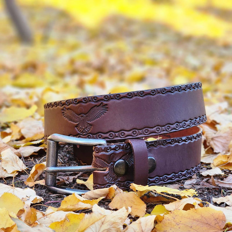 The Eagle Belt - Brown Embossed 100% Real Leather Belt Made in Canada