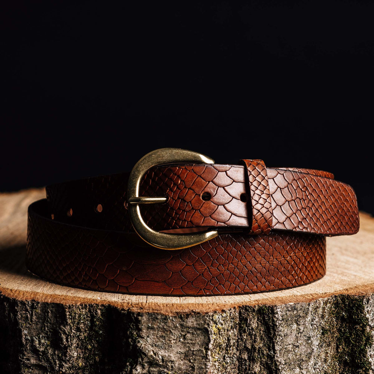 Snake skin embossed full-grain leather belt