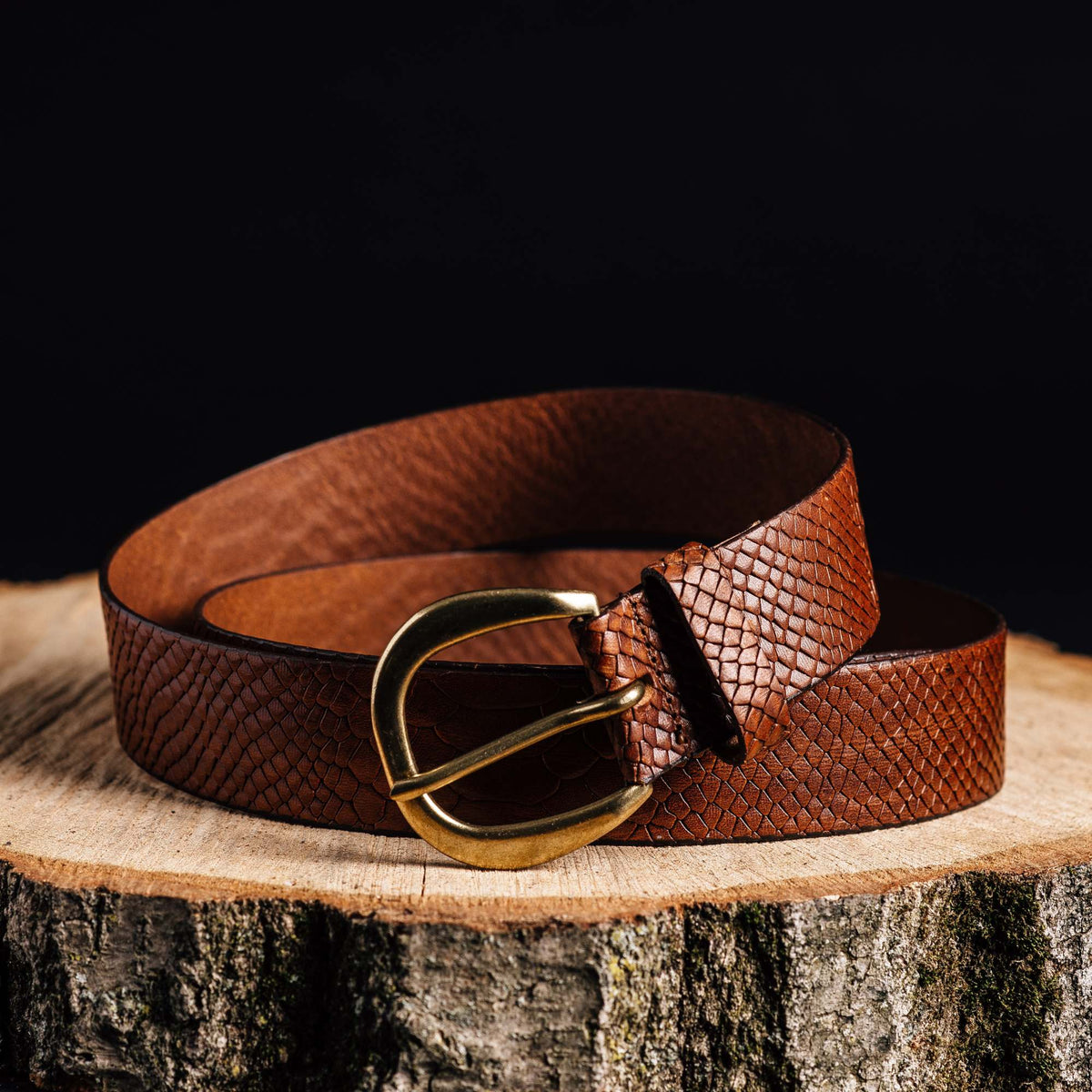 Snake skin embossed full-grain leather belt