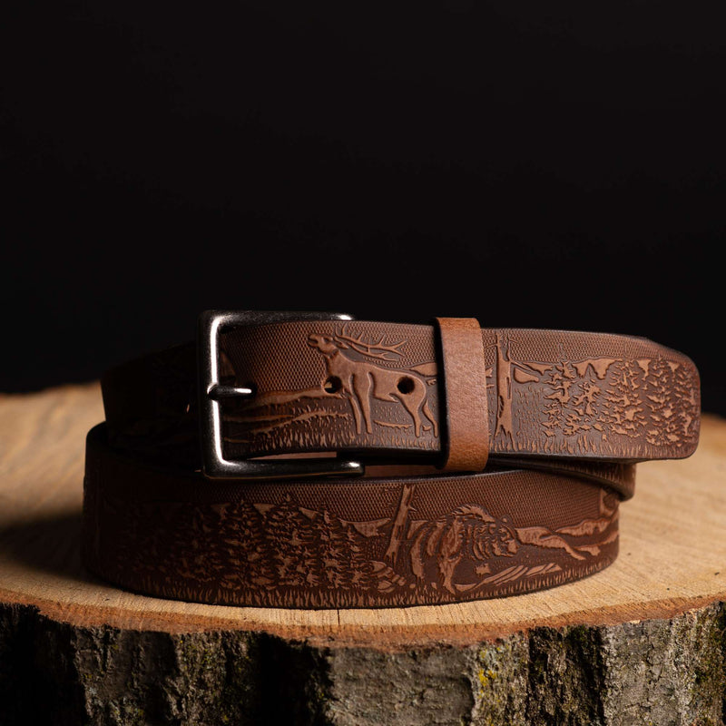 The Wildlife Belt - Black Embossed Full Grain Leather Belt Made in Canada