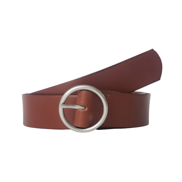 Sempre - Cognac Vachetta Leather Waist Belt with Circular Buckle - Made in Canada