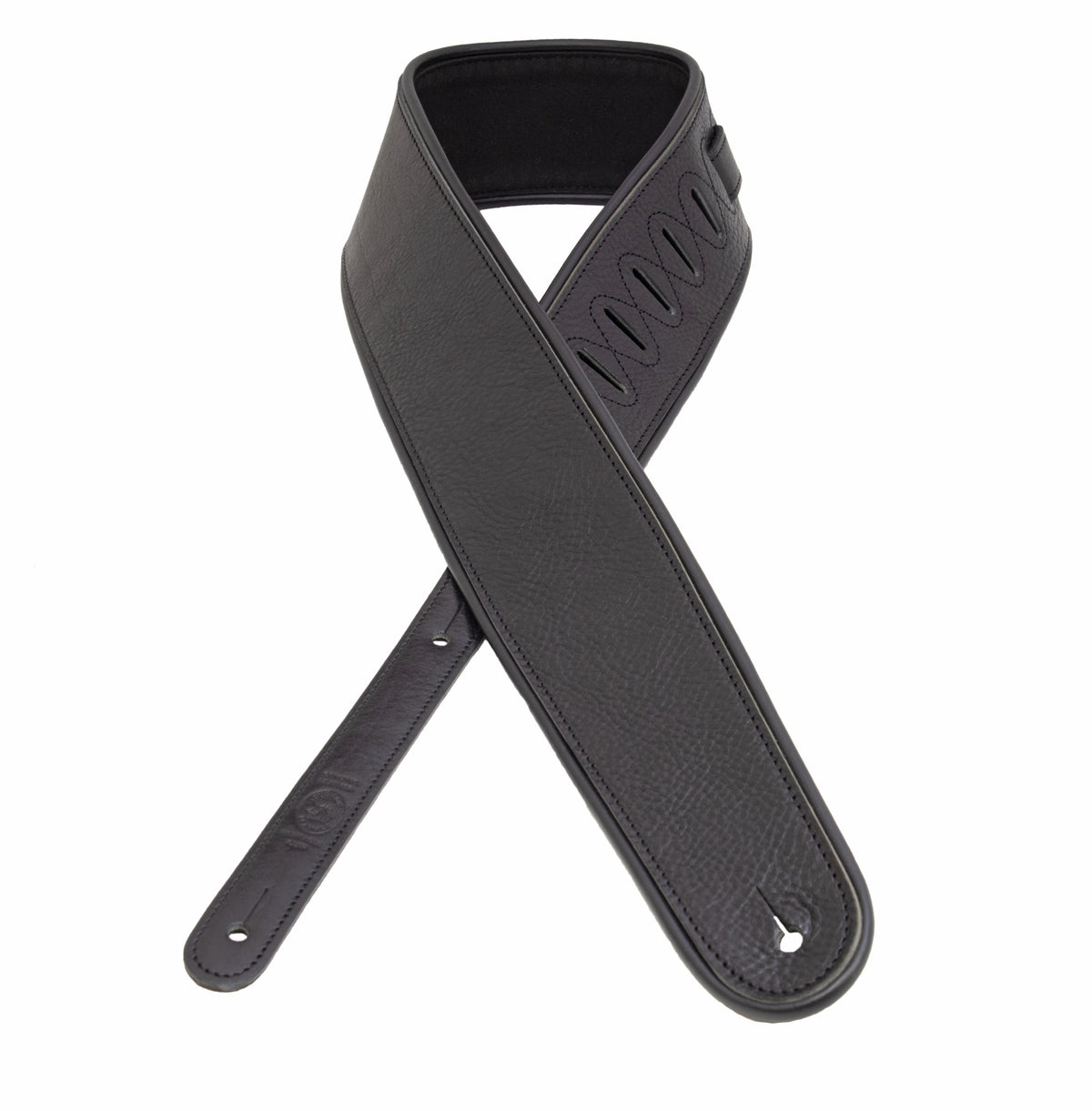 Old Black edge pipe full-grain leather guitar strap
