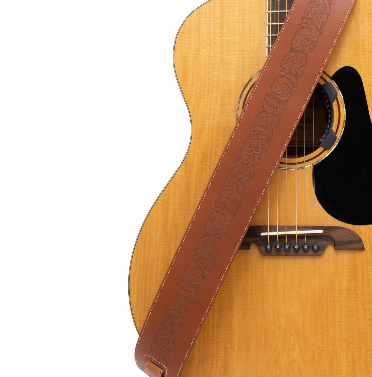 Axl black rose embossed full-grain leather guitar strap
