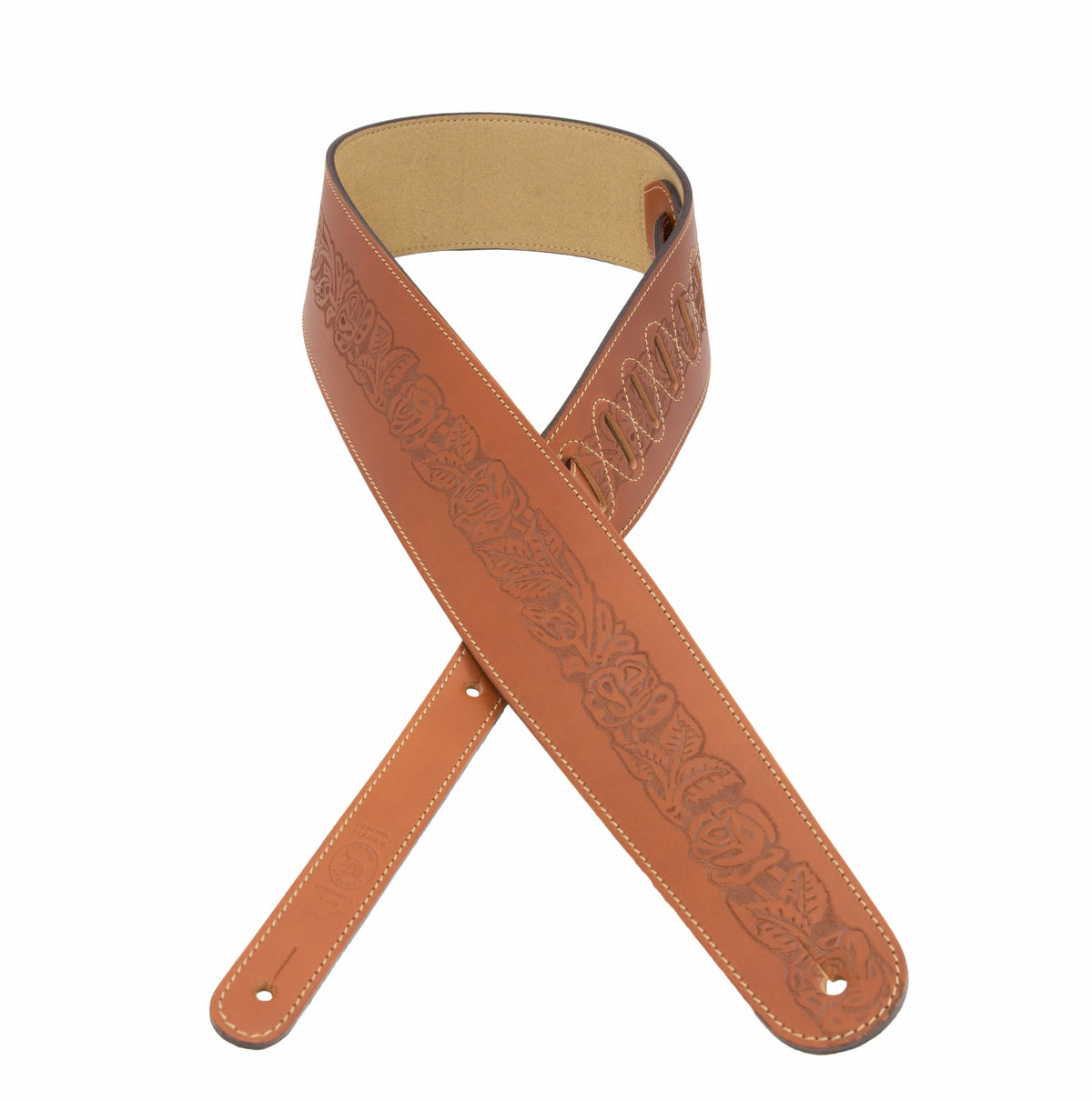 Axl cognac rose embossed full-grain leather guitar strap