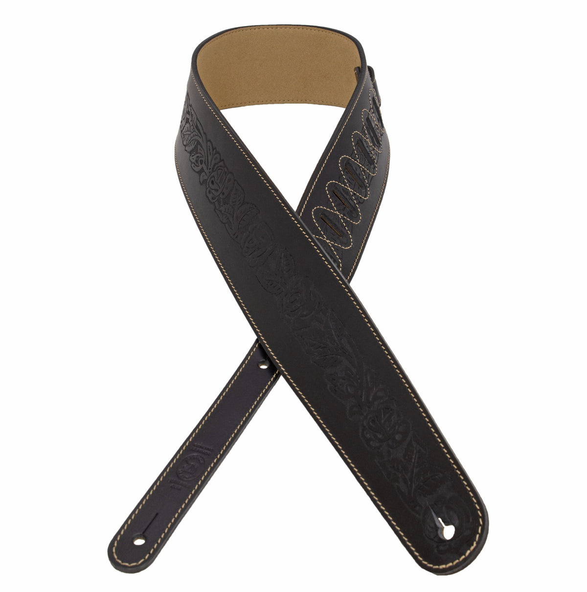 Axl cognac rose embossed full-grain leather guitar strap