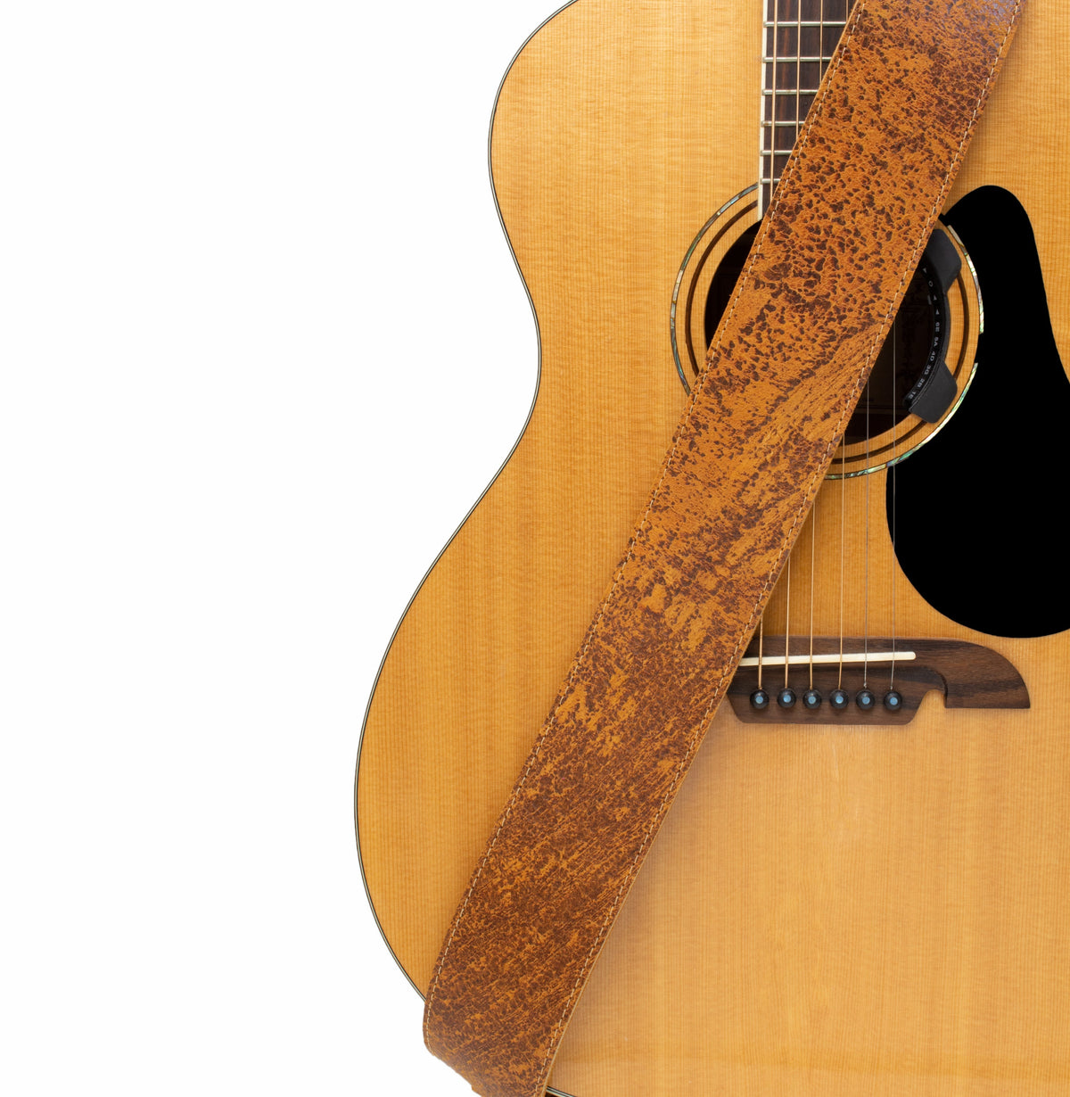 The Legend heavyweight spotted cognac full-grain leather guitar strap