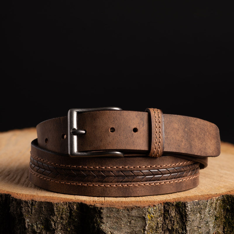 Brown Arrow Patterned 100% Real Distressed Leather Belt