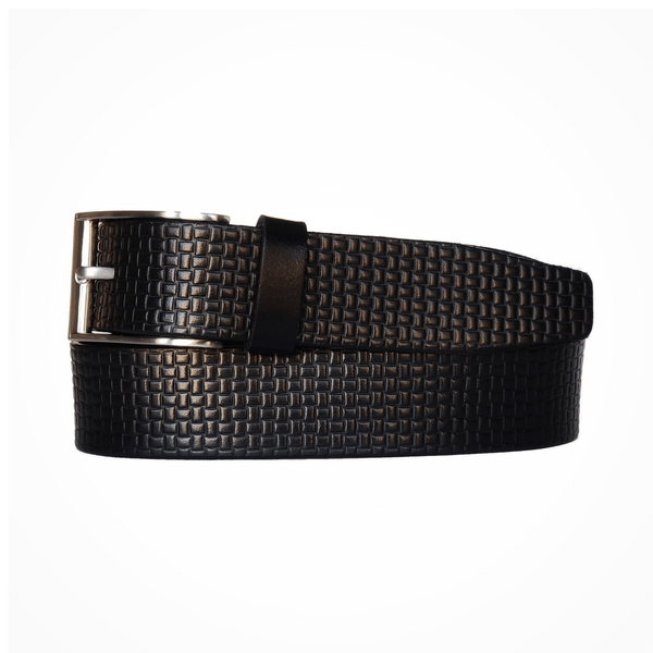 Black Formal Textured 100% Real Leather Belt Made in Canada