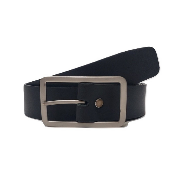 Lucille - Black Leather Dress Belt with Rectangle Buckle - Made in Canada