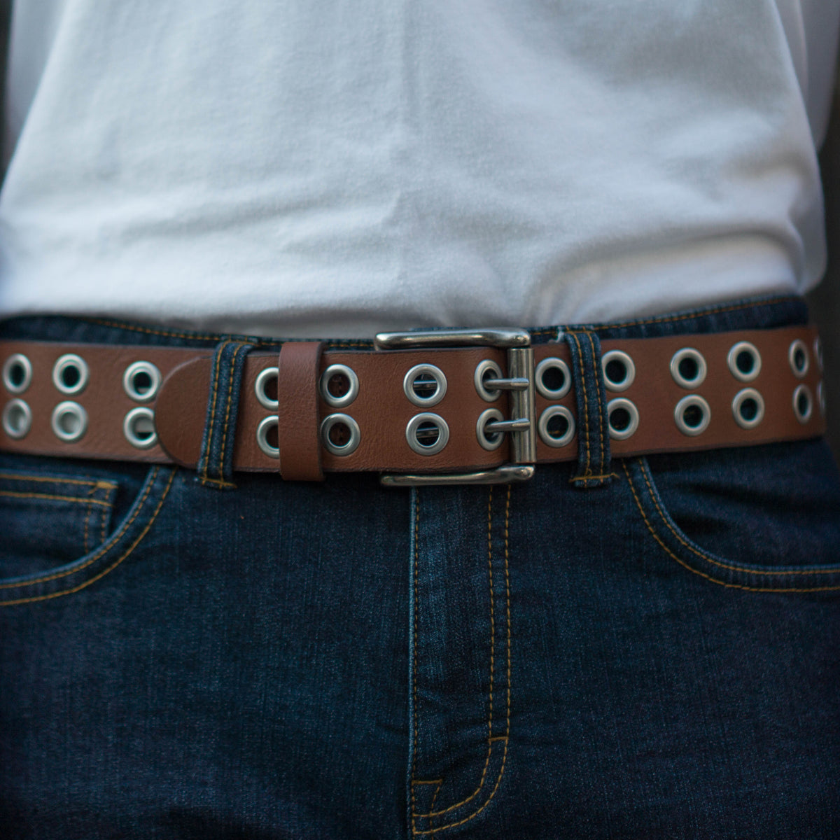 The Brixton Belt, black double grommet full-grain leather belt