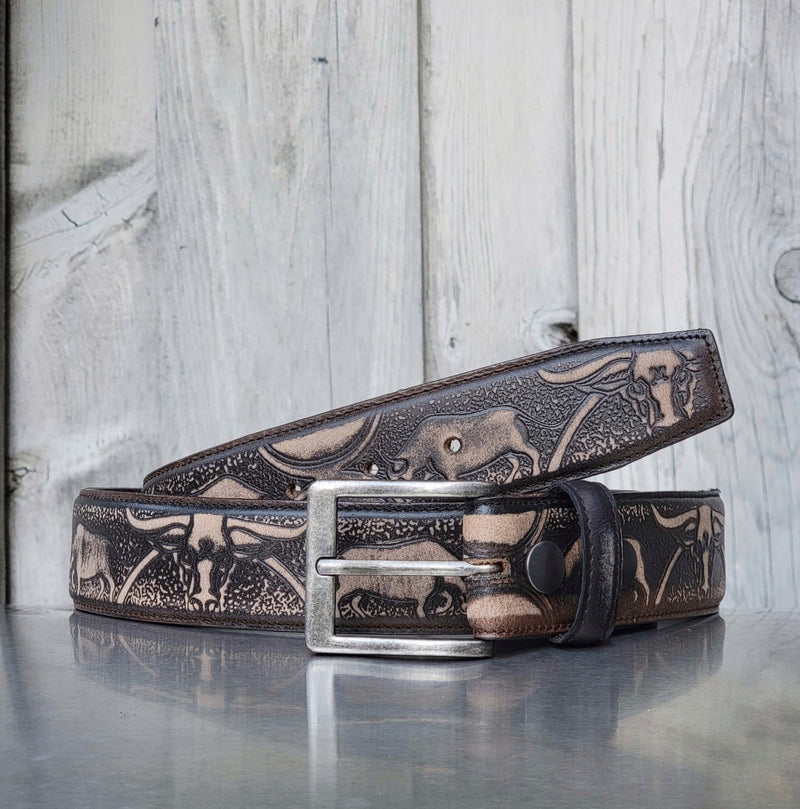 The Toro Belt - Tan Embossed Full Grain Leather Belt Made in Canada