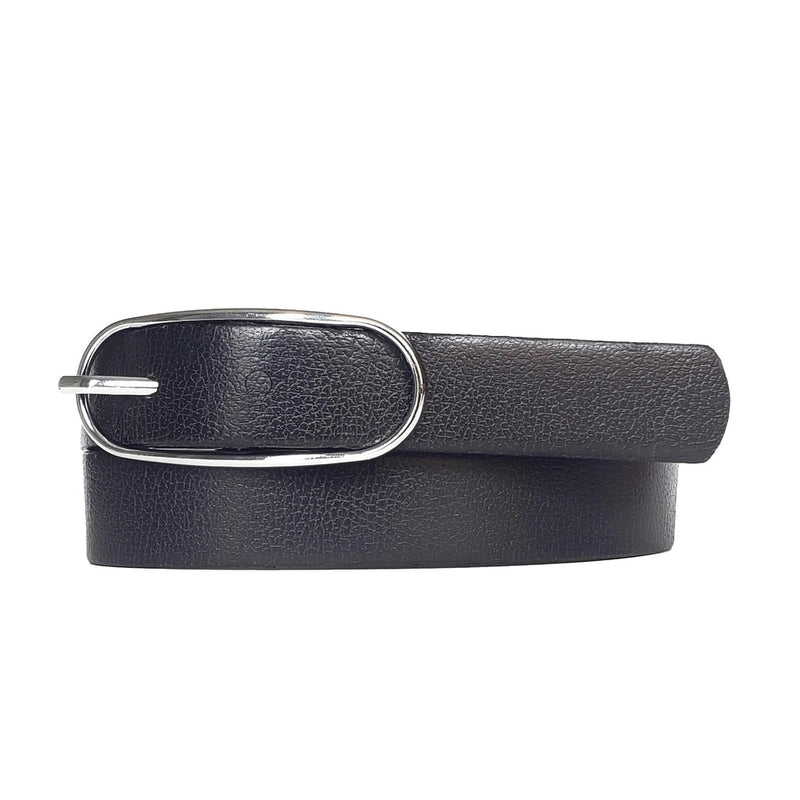 Aika - Black Leather Waist Belt with Oval Buckle - Made in Canada