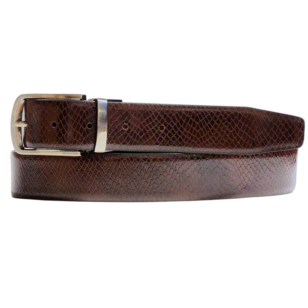 The Kapuas reversible snake embossed leather belt in brown and black