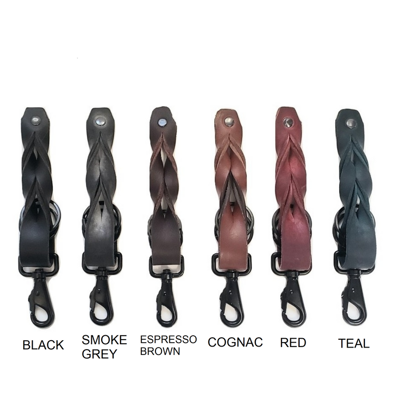 Smoke Grey Full Grain Braided Leather Keychain - Made in Canada